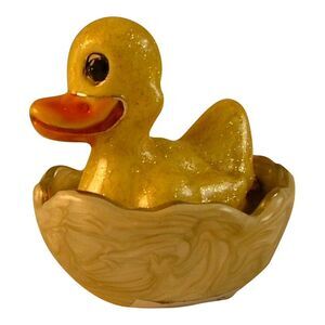 Yellow Rubber Duck Sitting in Egg Pewter Hinged Trinket Box